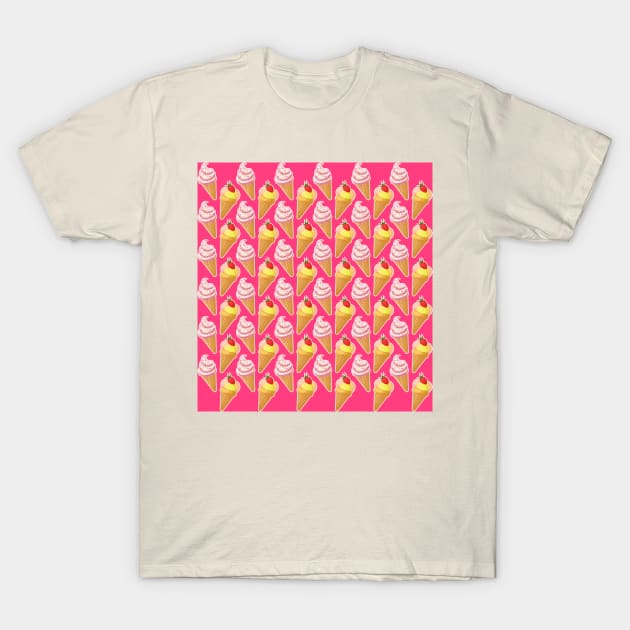 Kawaii pink pattern with pink strawberry ice cream T-Shirt by Cute-Design